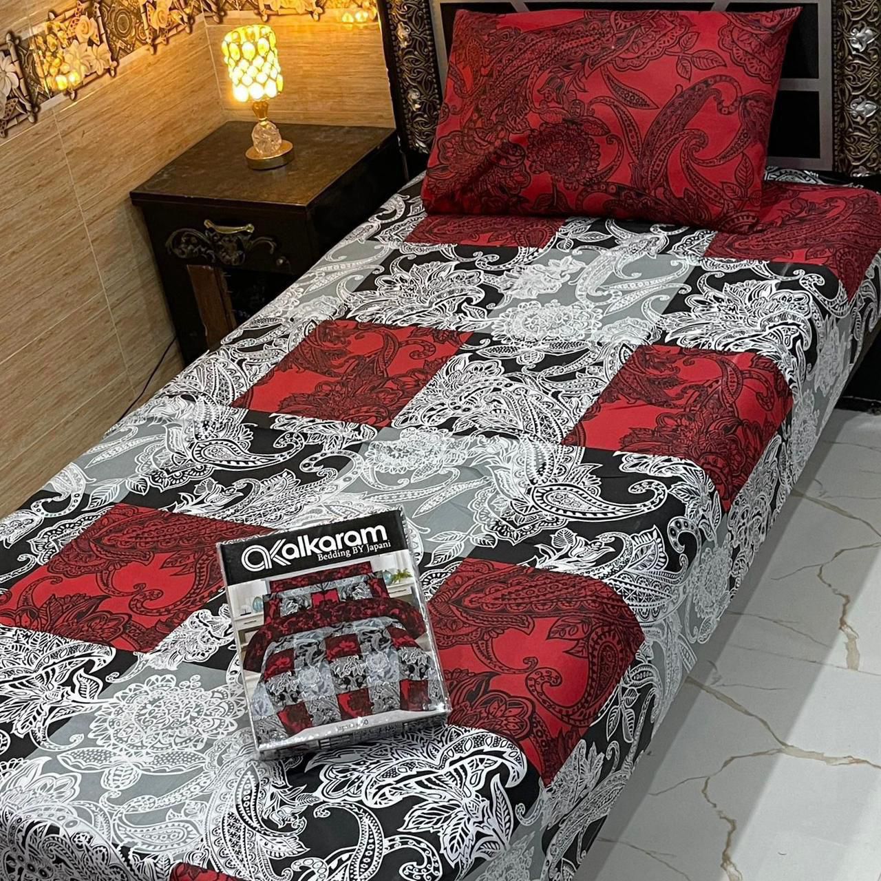 alkaram 4Pc Cotton Single Pair Bedsheet